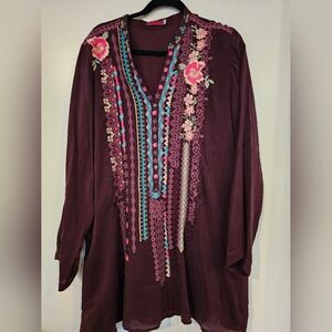 Johnny Was Colorful Embroidered Tunic Top XXL